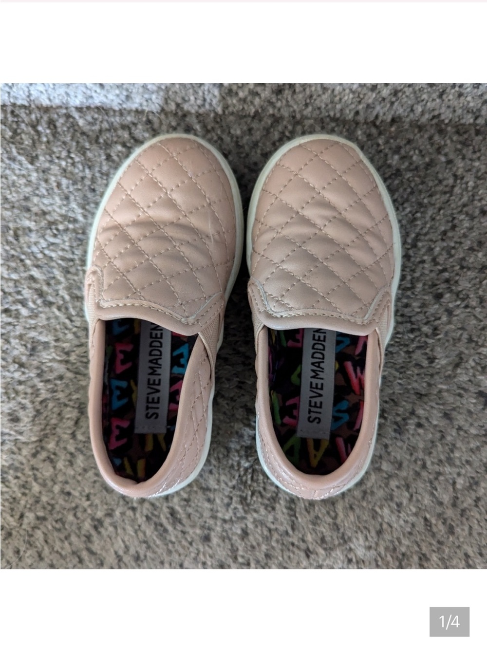 Steve Madden Girls Quilted Slip-On Sneakers in Blush Pink